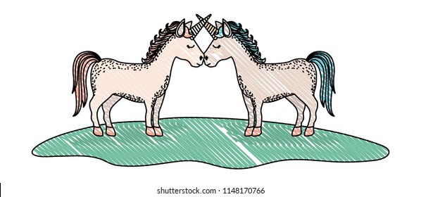 cute unicorns in the grass characters