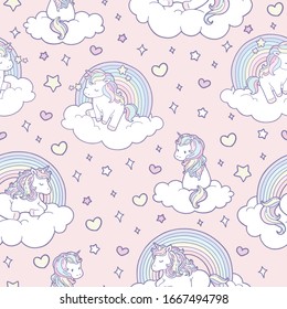 Cute unicorns hand drawn illustration seamless pattern