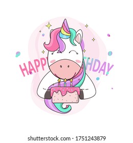 Cute Unicorns Like a Surprise Birthday. Birthday Cake