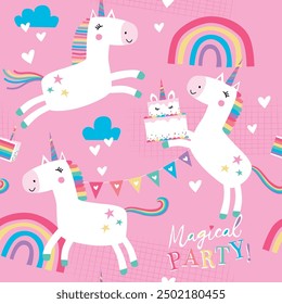 Cute Unicorns Magical Party Seamless Pattern