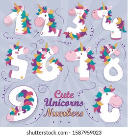 cute unicorns numbers. illustration. vectors