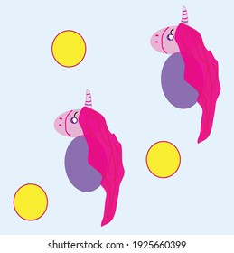 cute unicorns on a soft blue background, template for children's fabrics, wallpapers, banners