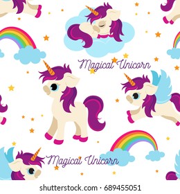 Cute unicorns seamless pattern / magical unicorns fabric pattern