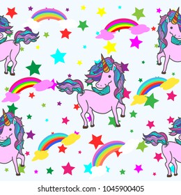 Cute Unicorns Seamless pattern with Star colorful rainbow. confetti and other elements.Vector cartoon doodle style.for paint,fabric clothes,poster, greeting card, party invitation, banner other users