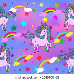 Cute Unicorns Seamless pattern with Star colorful rainbow. confetti and other elements.Vector cartoon doodle style.for paint,fabric clothes,poster, greeting card, party invitation, banner other users