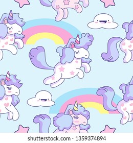 Cute Unicorns Seamless pattern with Star colorful rainbow on background.confetti and other elements.cute cartoon style.for paint,fabric clothes,poster,greeting card, party,banner other users