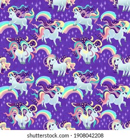 Cute unicorns Seamless Pattern for textile . Abstract seamless pattern for girls. Creative background for textile, prints, paper products, the Web. Vector cartoon backdrop