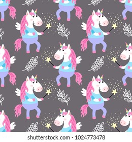 Cute unicorns seamless pattern. Vector illustration. Baby background.