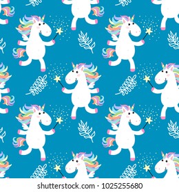 Cute unicorns seamless pattern. Vector illustration. Baby background.