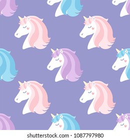 Cute unicorns. Seamless vector pattern. Cartoon style