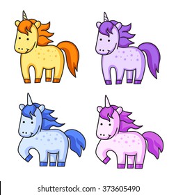 Cute Unicorns. Set of cartoon characters. Vector illustration.