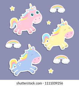 Cute unicorns vector illustration. Flat design.