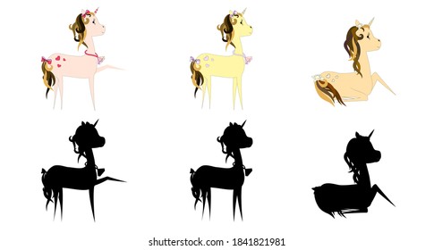 Cute unicorns. Vector illustration. Silhouettes.