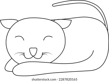 Cute Unique Cartoon Cat Sleeping Black And White Vector Illustration Coloring Page For Coloring Book