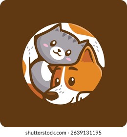 Cute and unique cat and dog illustration for pet shop logo