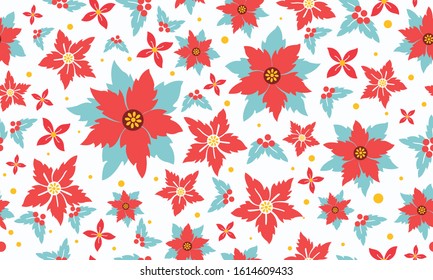 Cute and unique Christmas red flower with leaf and floral pattern art.