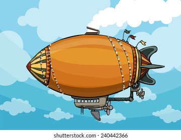 cute unique colorful hot air balloon, in blue sky background, vector illustration