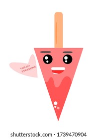 Cute and unique ice cream characters, Popsicles with a smiling human face with glassy eyes while sending messages with pink love. Vector illustration of a colorful character or ice cream mascot.