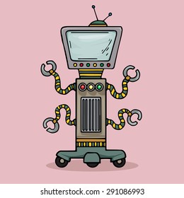 Cute unique robot character, vector illustration
