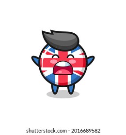 cute united kingdom flag badge mascot with a yawn expression , cute style design for t shirt, sticker, logo element