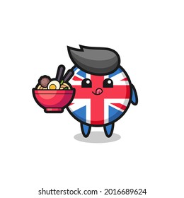 cute united kingdom flag badge character eating noodles , cute style design for t shirt, sticker, logo element