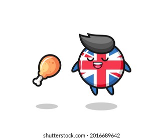 cute united kingdom flag badge floating and tempted because of fried chicken , cute style design for t shirt, sticker, logo element