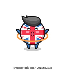 cute united kingdom flag badge cartoon is playing hula hoop , cute style design for t shirt, sticker, logo element