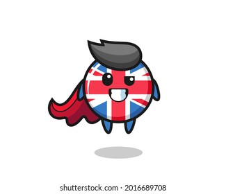 the cute united kingdom flag badge character as a flying superhero , cute style design for t shirt, sticker, logo element