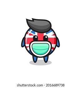 cute united kingdom flag badge cartoon wearing a mask , cute style design for t shirt, sticker, logo element