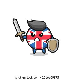 cute united kingdom flag badge soldier fighting with sword and shield , cute style design for t shirt, sticker, logo element