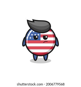 cute united states flag badge character with suspicious expression , cute style design for t shirt, sticker, logo element