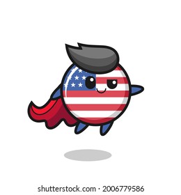 cute united states flag badge superhero character is flying , cute style design for t shirt, sticker, logo element