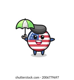 cute united states flag badge illustration holding an umbrella , cute style design for t shirt, sticker, logo element