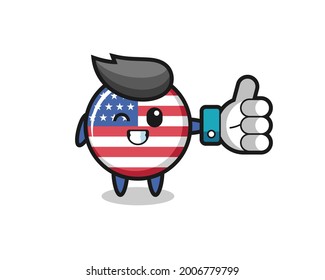 cute united states flag badge with social media thumbs up symbol , cute style design for t shirt, sticker, logo element