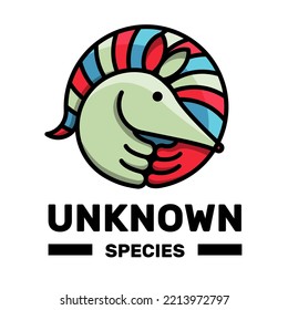 Cute Unknown Species Illustration. Animal Rolls Into A Round Shape For Logo, Sticker Design Etc.