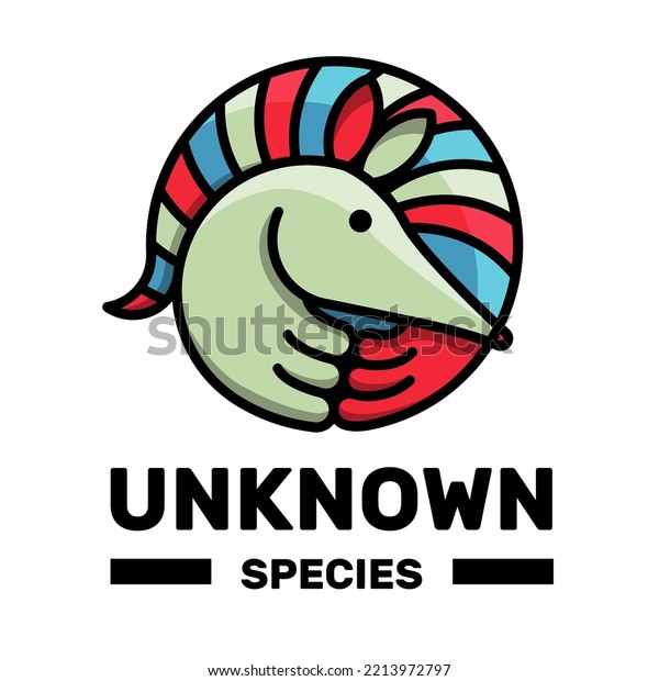 Cute unknown species\
illustration. Animal rolls into a round shape for logo, sticker\
design etc.