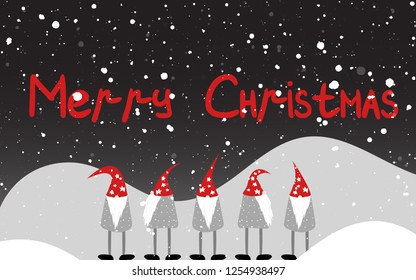 Cute unusual gnomes. Festive greetings. Christmas card. Vector illustration.