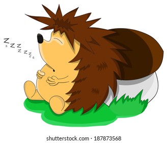 Cute unusual sleeping vector cartoon hedgehog