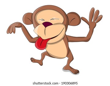 Cute unusual vector monkey showing tongue