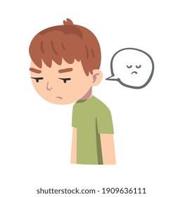 Niño con símbolo triste en forma de dibujo animado con burbujas de voz Ilustración vectorial