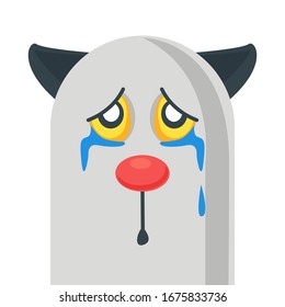 Cute upset cat is crying. Flat icon with cry emoji for web design. Funny cartoon character. Isolated vector illustration sign symbol. Graphic  art  emoticon. Love symbol. Facial expression.