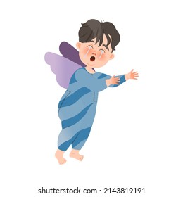 Cute verstört weinender kleiner Junge mit Flügelcartoon Vektorgrafik