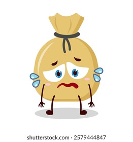cute upset expression of money bag cartoon character
