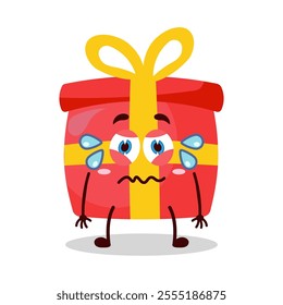 cute upset expression of red gift box cartoon character