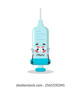 cute upset expression of syringe cartoon character
