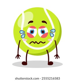 cute upset expression of tennis ball character