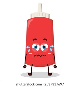 cute upset expression of tomato sauce bottle character