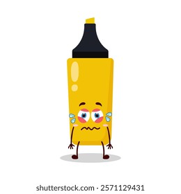 cute upset expression of yellow highlighter cartoon character
