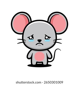 Bonito Chateado Mouse Desenho Animado Caractere Sobbing