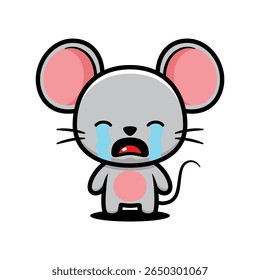 Cute Upset Mouse Cartoon Character Crying